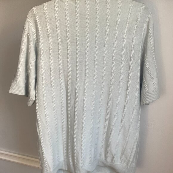 KING & TUCKFIELD POWDER BLUE BRAIDED MERINO KNIT PATTERN SHORT SLEEVE POLO TOP - Picture 5 of 6